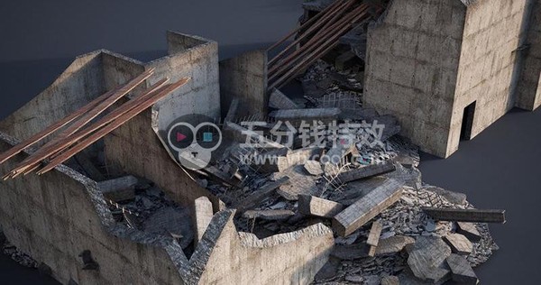 战争城市破坏场景模型—废墟大楼3D模型