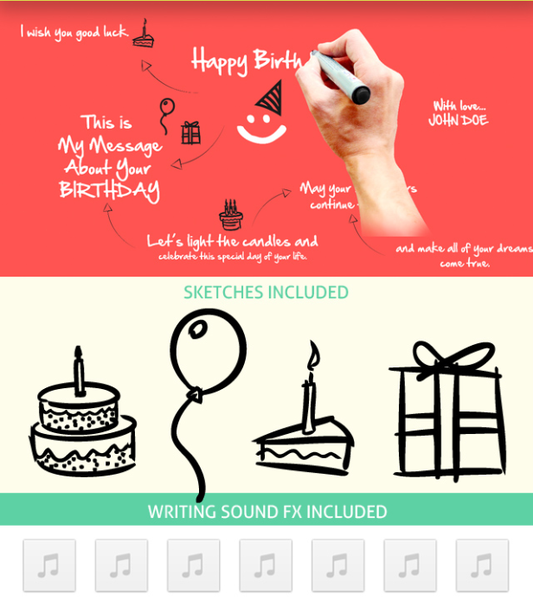 生日宴会AE包装模板，手写风格 生日祝福，生日贺卡模板