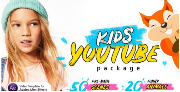 [卡通儿童] 儿童小卡通可爱动物元素视频包装AE模板- Kids Youtube Package！