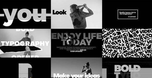 [文字标题] 黑白文字视频快闪片头AE模板- Bold Typo Opener