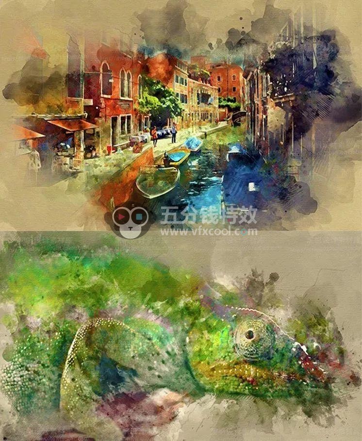 PS火焰／水墨／羽毛／水纹／魔法光／飞溅粒子／雪景特效制作合集，一键生成！