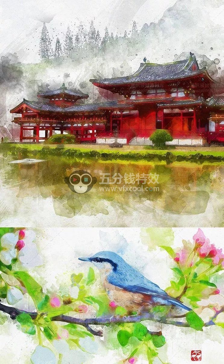 PS火焰／水墨／羽毛／水纹／魔法光／飞溅粒子／雪景特效制作合集，一键生成！