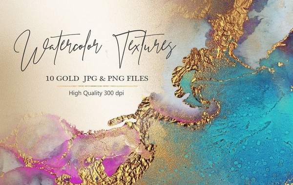 [背景素材] 水彩金箔纹理金色水彩PNG和JPG纹理！