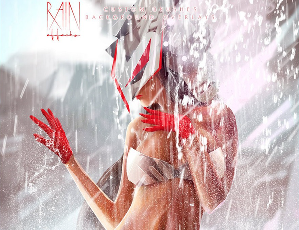 [水花瀑布笔刷]  雨水特效PS笔刷下雨飞溅雷雨暴雨情绪氛围修图合成PS笔刷!