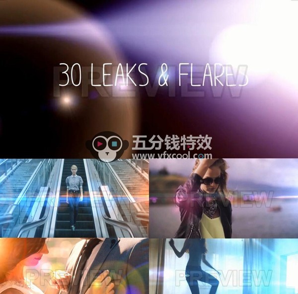 [特效视频素材] 30个彩色漏光和光学耀斑组合特效包装视频素材