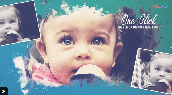 [相册动画] 笔刷遮罩幻灯片照片相册开场AE模板- Elegant Paint Slideshow