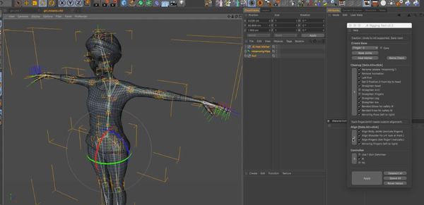 Mixamo网站绑定模型导出C4D自动骨骼绑定脚本 Default C4D Auto Rigging for Mixamo JS Rigging Tool v2.2