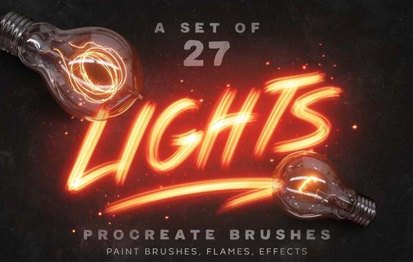 数字霓虹灯灯光绘画笔刷Procreate笔刷 - Procreate APP画笔