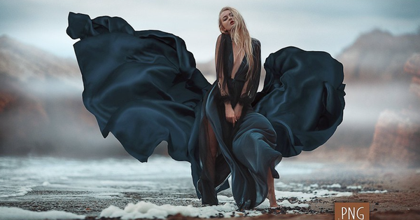 [影楼背景]44款影楼婚纱大片蓝黑色丝绸裙摆拖尾婚纱飘纱PNG合成素材