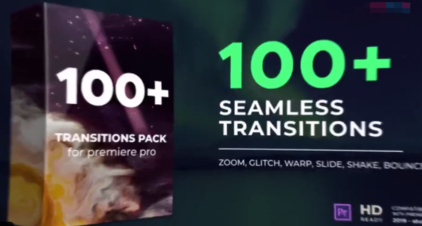 PR100种拉伸缩放旋转干扰抖动平移无缝视频转场预设 Transitions Pack+使用教程