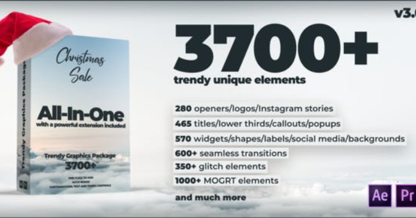 AE脚本+PR模板-3700种文字标题排版设计LOGO图形元素音效转场调色特效合集包 Trendy Graphics v3.0