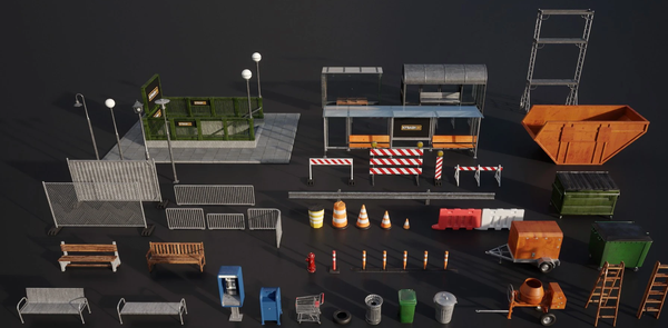 3D模型-街边道具路牌3D模型包  支持OC 3dmax c4d等软件