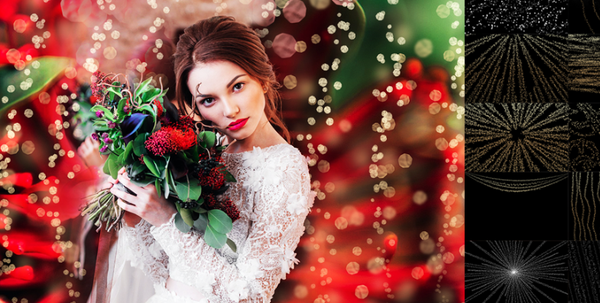 100个婚礼烟火火花散景灯效果叠加合成背景素材