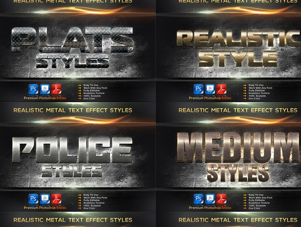 ps样机 现实主义电影标题金属风格文本样式 Realistic Metal Styles Bundle