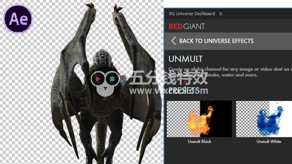 AE/PR插件-视频素材一键去黑底Alpha透明通道制作 Unmult Win/Mac