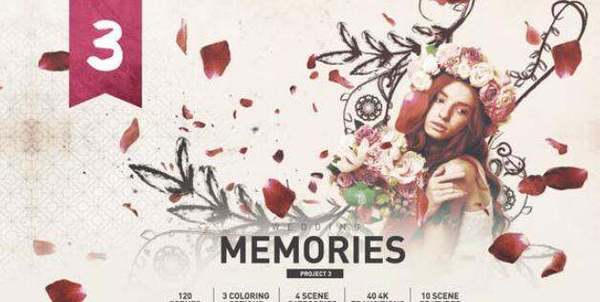 相册模板浪漫婚礼相册回忆照片包装片头 Romantic Wedding Memories Slidesho