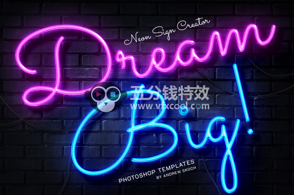 样机-霓虹灯墙霓虹灯灯箱广告标志徽标样机PSD模板