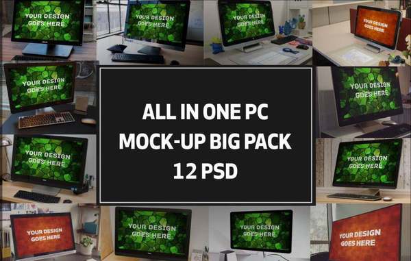 12款多合一PC电脑工作间样机模型PSD模型下载