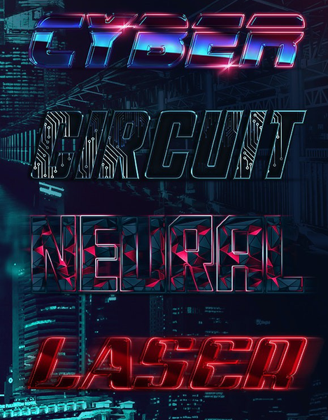 赛博朋克文字效果PS样式 Cyberpunk Text Effects+包含安装及使用教程