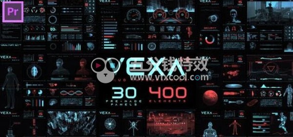 PR预设-380个未来数字科技HUD图形元素动画包 Vexa HUD Infographics