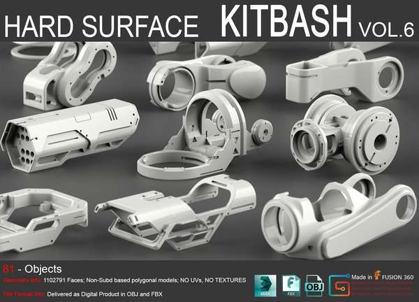 科幻硬表面配件多边形3D模型Mega Pack Sci-Fi Hard Surface KITBASH 400 DETAILS (OBJ/FBX格式)