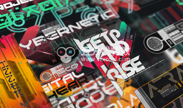 360组赛博朋克未来派数码科技风格文字图形贴花贴纸贴图PNG元素包
