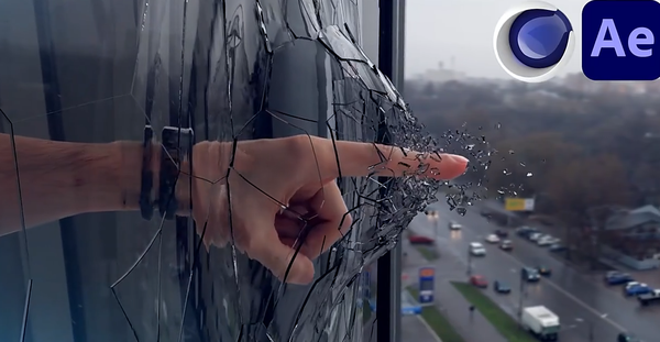 C4DAE特效教程手指戳破玻璃特效教程中英文字幕！