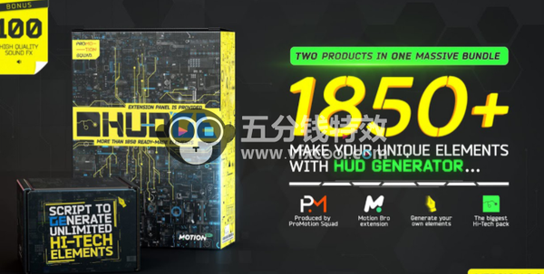 AE模板HUDGE 1850+UI HUD高科技元素生成器V2