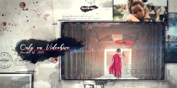 复古水墨照片相册空间感片头AE模板- Vintage Slideshow