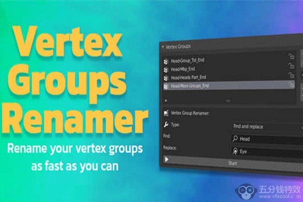 Blender插件-快速给定点组批量重命名工具 Vertex Groups Renamer – Vgr
