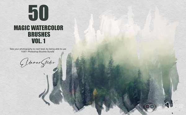 [水墨水彩笔刷] 50支魔法水彩笔刷第一卷 50 Magic Watercolor Brushes - Vol. 1