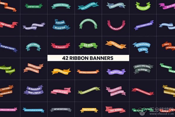 AE模板-42个丝带横幅条文字标题动画 Ribbon Banners