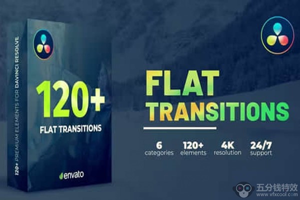 达芬奇模板-120种平移切换滚动扭曲拉伸旋转转场预设 Flat Transitions