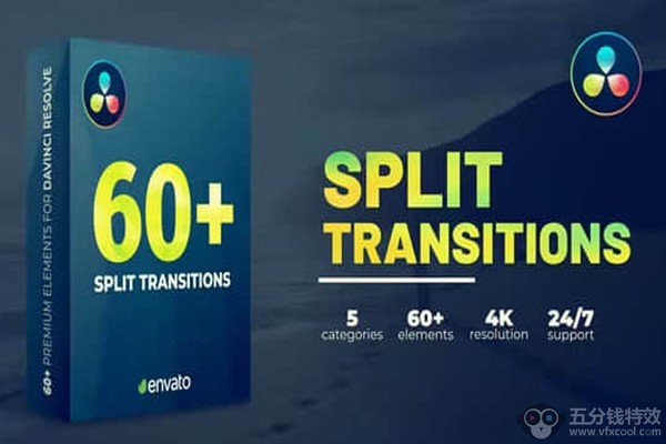 达芬奇模板-60种画面分割拆分转场过渡预设 Split Transitions