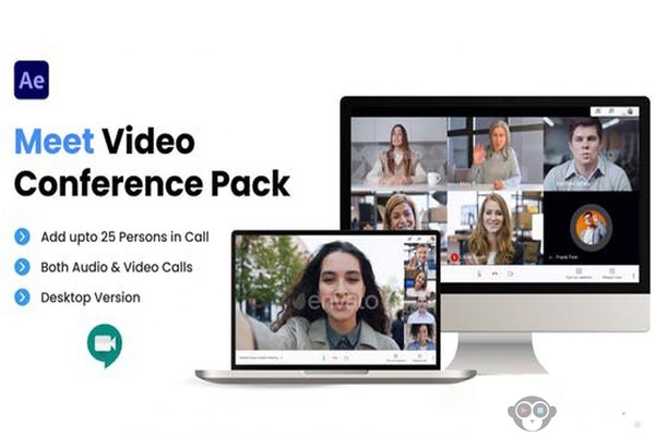 [宣传推广] 网络视频会议摄像头视频排版动画AE模板- Meet Video Conference