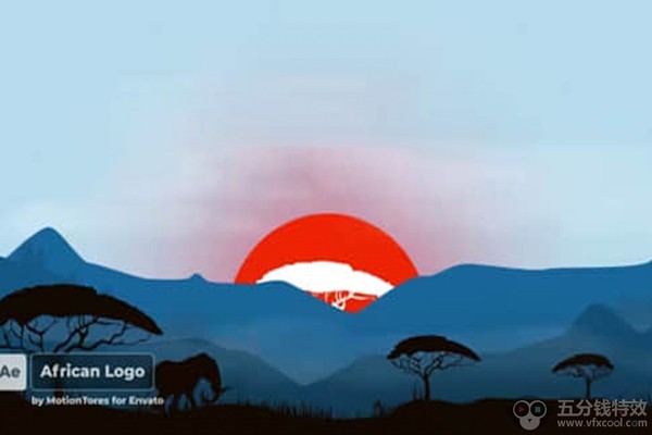 AE模板-创意图形日出LOGO标志开场片头动画 African Logo