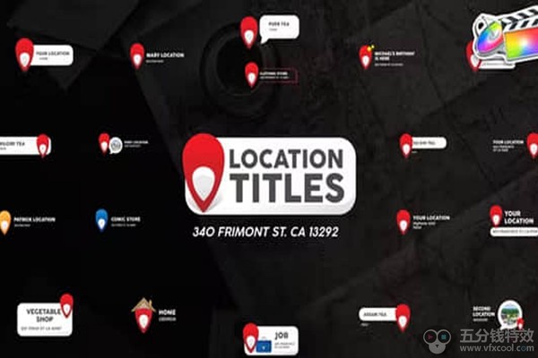 FCPX插件-20种位置定点坐标文字标题动画 Location Titles
