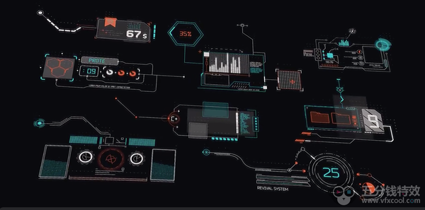 AE模板-150个科技感UI用户界面元素动画 HUD Pack Part 7