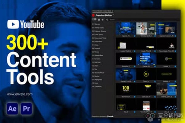 AE/PR脚本-300组视频社交媒体图文元素包装动画预设 YTB Content Tools