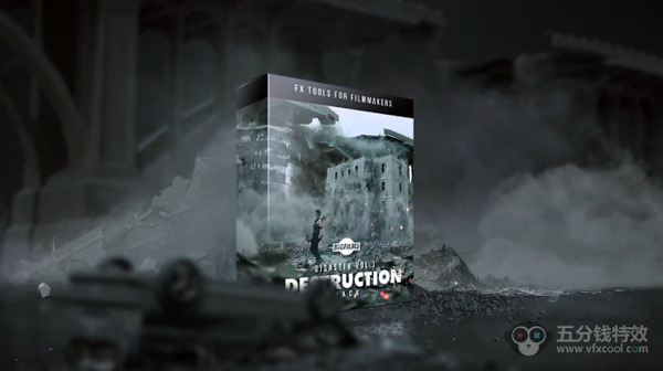 123个楼房建筑倒塌地面墙汽车公共设施破碎4K特效素材+透明通道