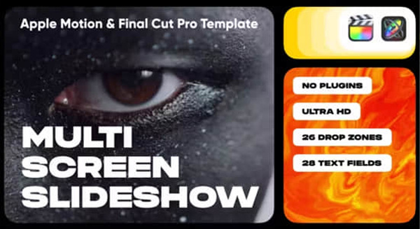 FCPX插件-多画面网格分屏幻灯片效果展示动画 Multi Screen Slideshow