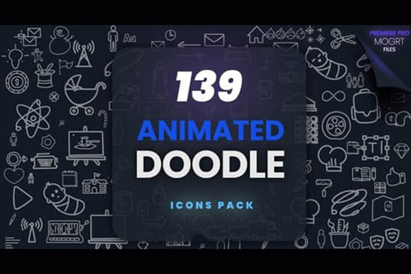 PR模板-139个手绘图形图案符号涂鸦动画包 Animated Doodle MOGRT Pack