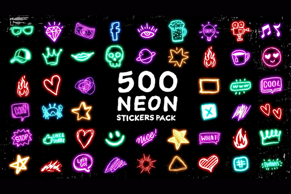 AE/PR模板-500个霓虹发光图形贴纸动画 Neon Stickers Pack