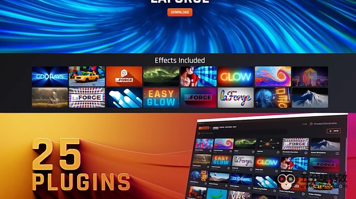 AE/PR插件-28个信号故障扭曲投影发光色差转场视觉特效 ProductionCrate LaForge Suite V1.3.4 Win