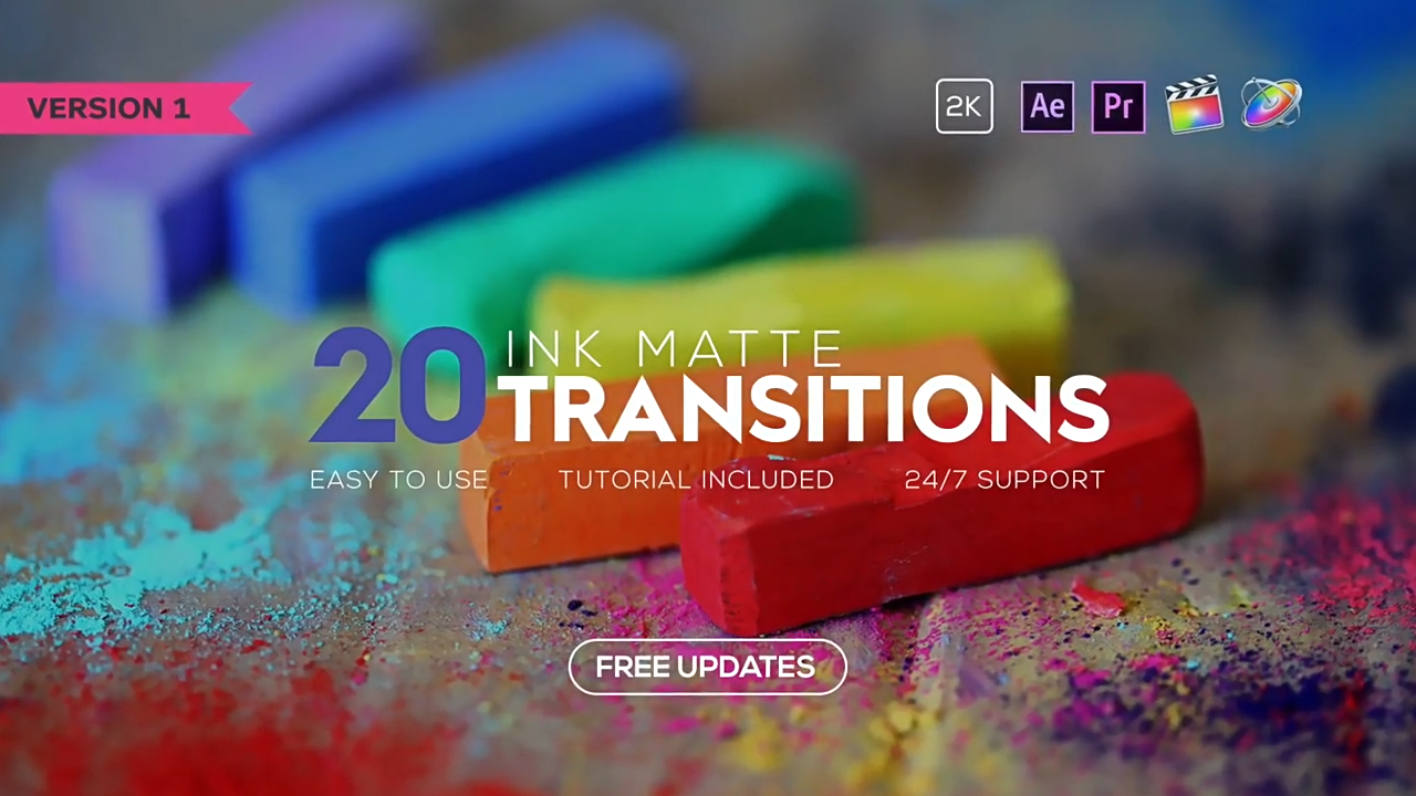 视频素材/FCPX插件-20组彩色水墨遮罩过渡转场动画 INK Transitions