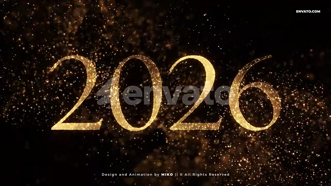 AE模板-2026新年金色粒子60秒数字倒计时动画片头