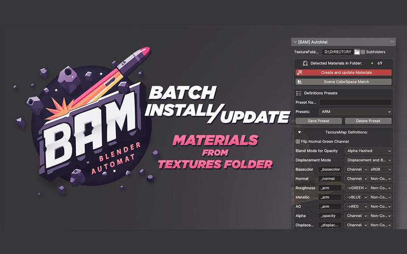 Blender插件-一键批量生成材质工具 BAM Blender Automat V1.2.1